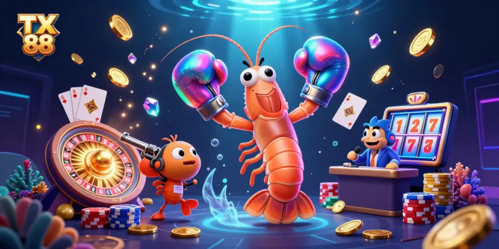 Spin and win at TX 88 with vibrant gaming action featuring colorful coins and a lively casino atmosphere.