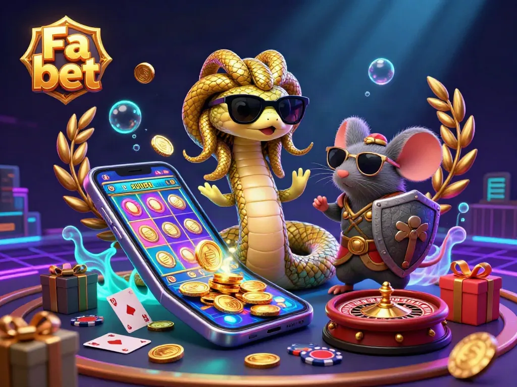 Engage in thrilling slot gaming with Fa bet featuring a charming Medusa and warrior mouse in a dynamic casino scene.
