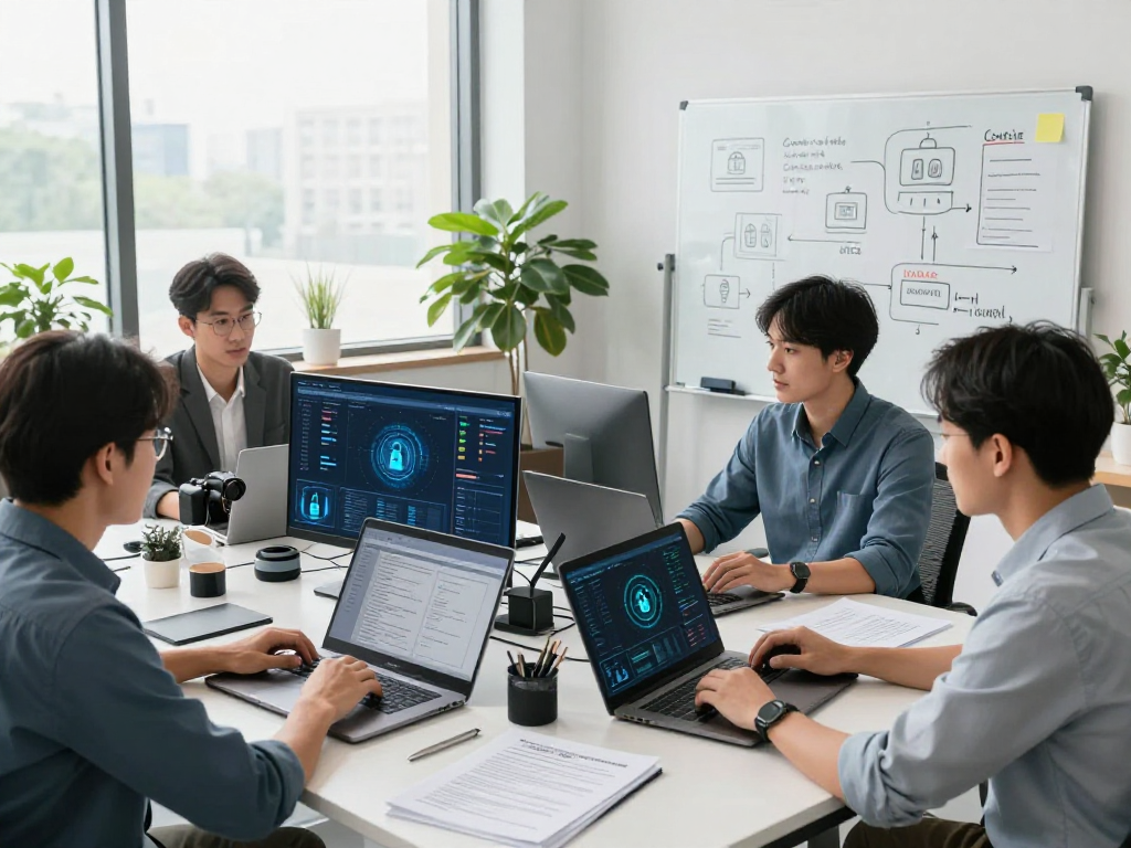 Daten- und IT-Sicherheitsdienstleistung: IT-Experten bei der Zusammenarbeit zur Verbesserung der Sicherheitsanalysen.
