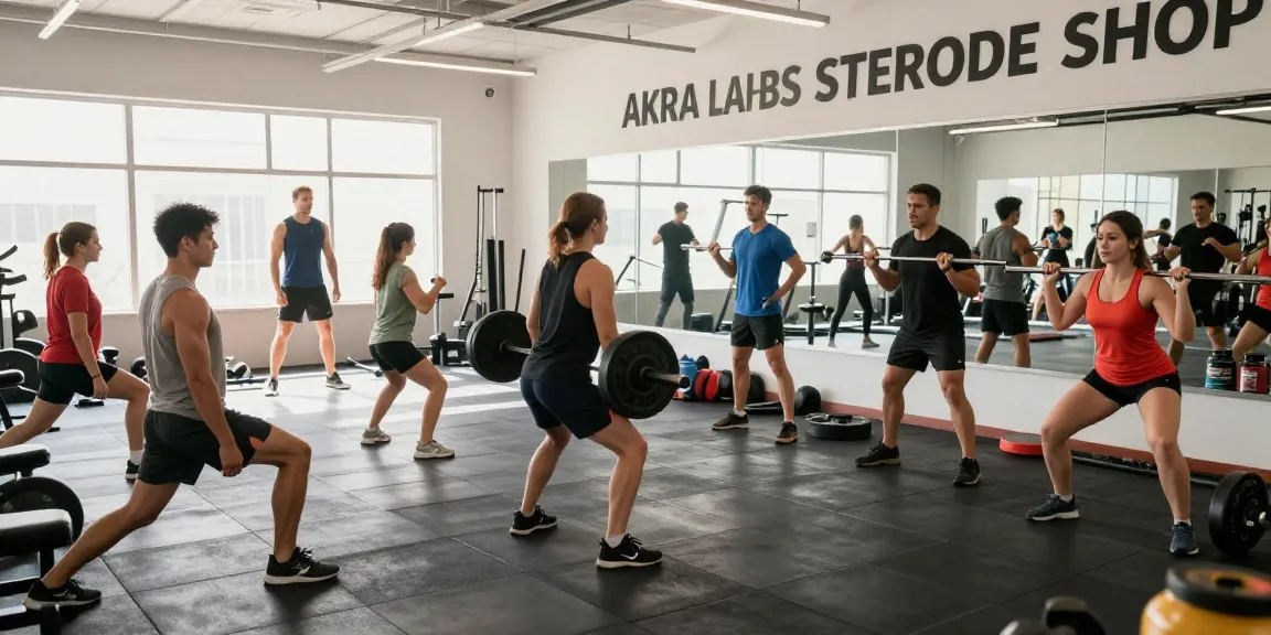 Akra Labs Steroid Shop: Fitness-Enthusiasten trainieren in einem modernen Gym mit hochwertigen Geräten.