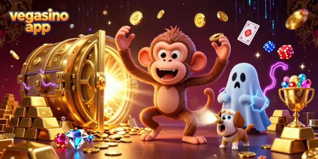 Experience thrilling gameplay with the vegasino app in this vibrant casino scene.