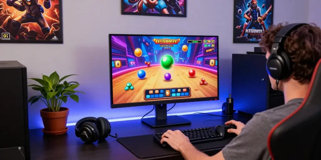 Engaged player enjoying GGSOFT slot game on a modern gaming setup with vibrant visuals.
